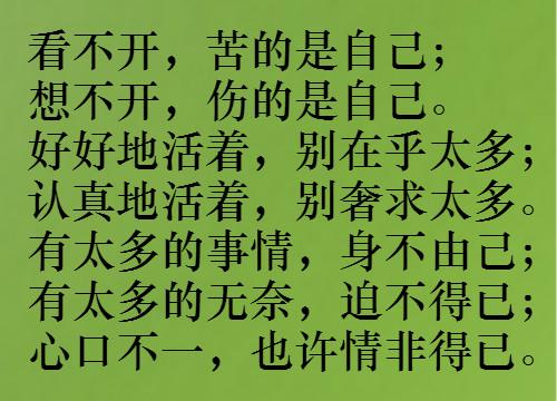 好好地活着，别在乎太多；认真的活着，别奢求太多